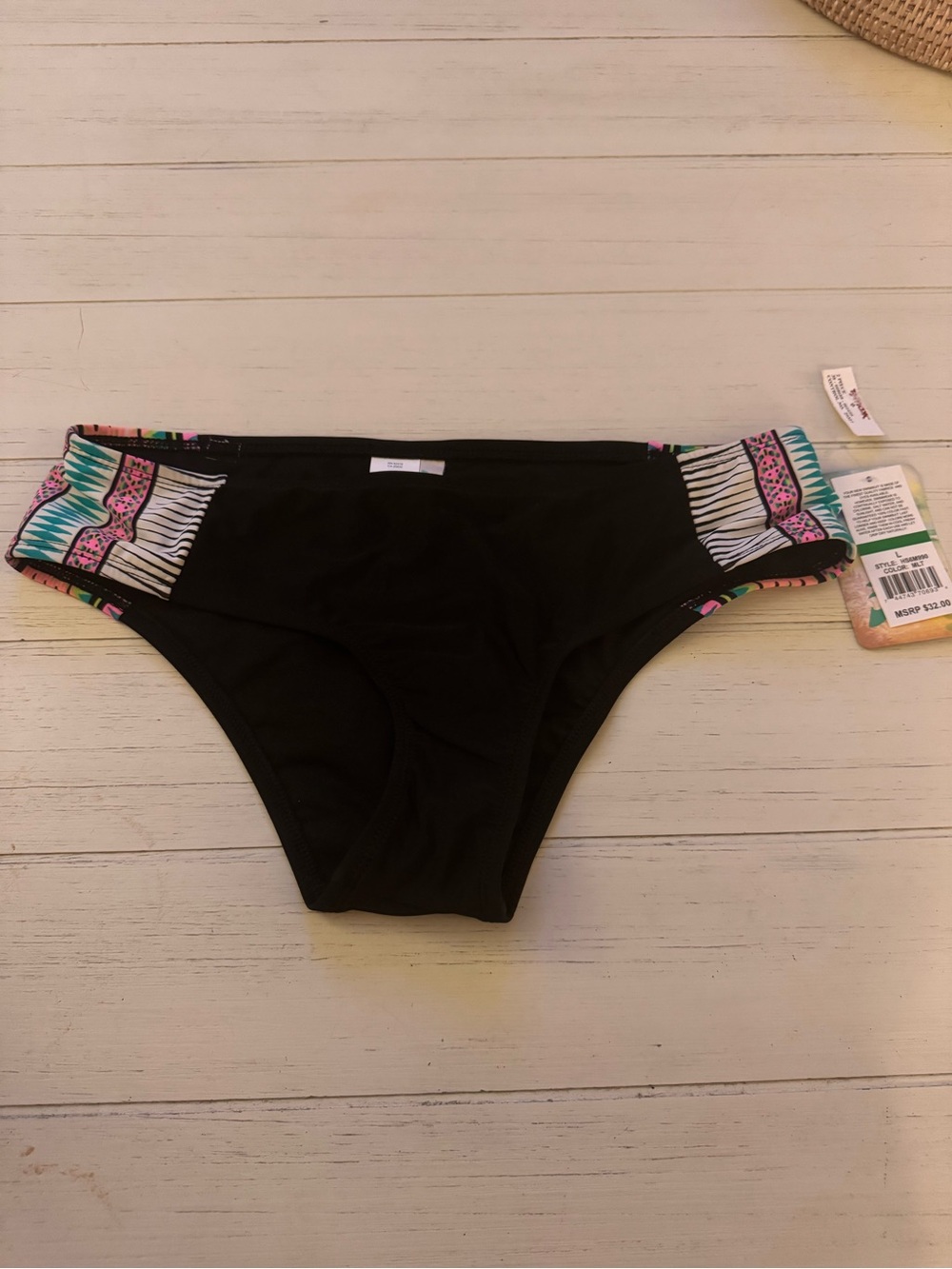 Lole Black Bikini Bottoms with Multicolor Patterned Side Panels